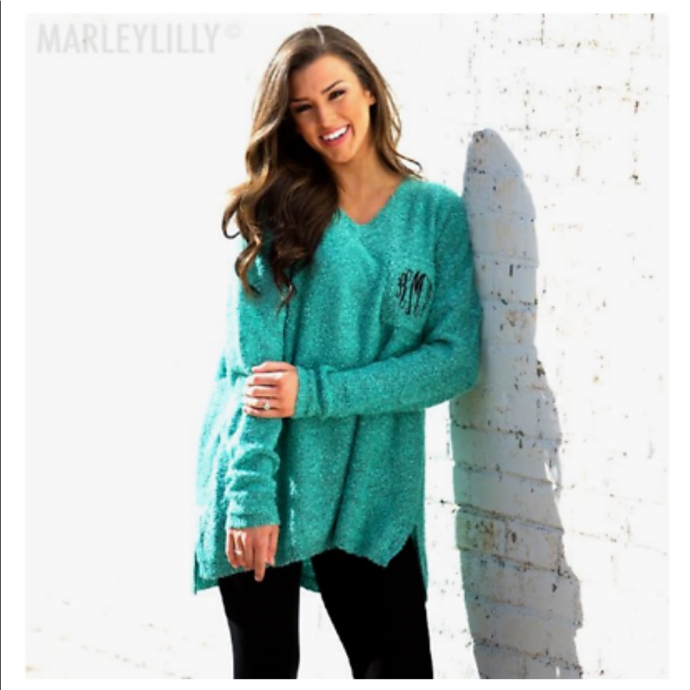 MARLEY LILLY MINT MONOGRAMMED "MAL" BF SWEATER2/3X